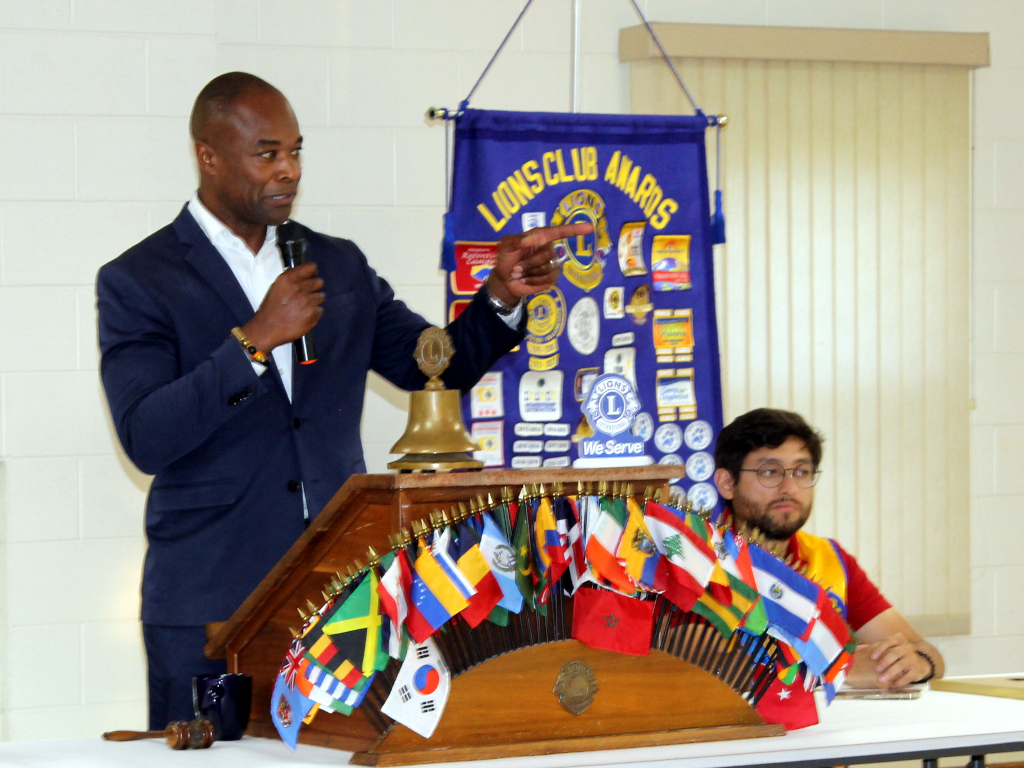 Mayor Jacques Gilbert addresses the Apex Lions Club